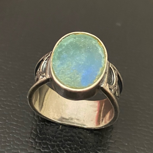 Vintage Native American Signed SA 925 Sterling Silver Blue Teal Stone Ring Sz 8 - Picture 1 of 16